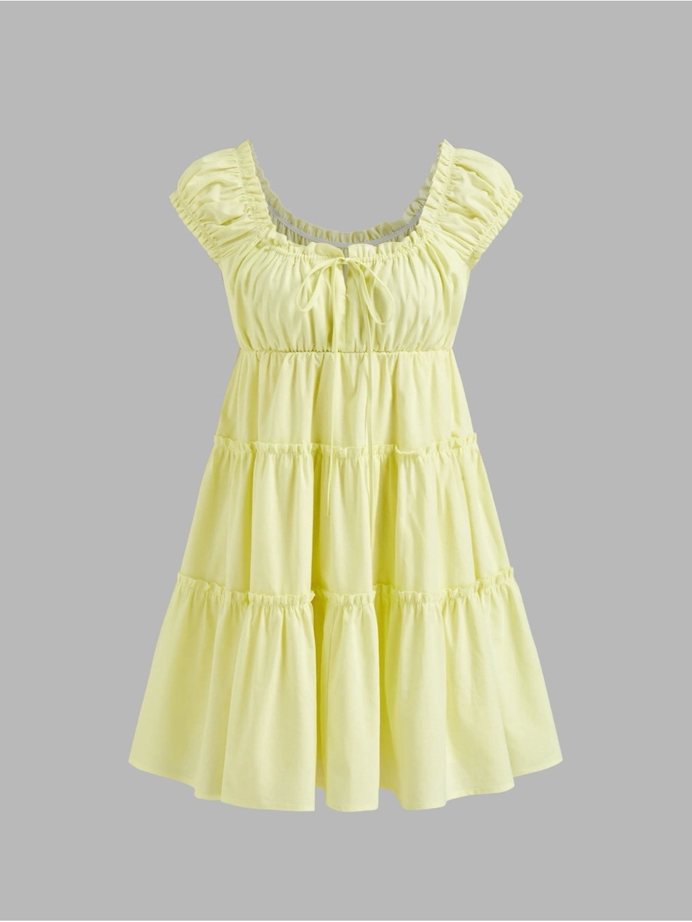 Cider Girls Pale Yellow Tiered Dress with Ruffle Sleeves